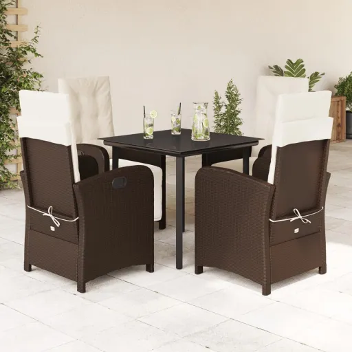 Conjunto Jantar p/ Jardim c/ Almofadões Vime PE Castanho (5 pcs)