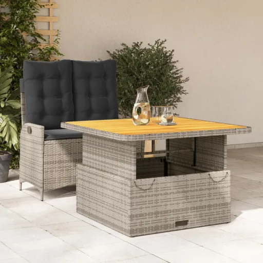 Conjunto de Jantar p/ Jardim c/ Almofadões Vime PE Cinza (2 pcs)