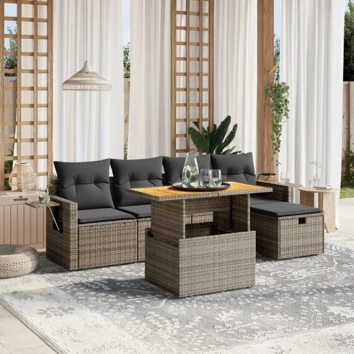 Conjunto Sofás de Jardim com Almofadões Vime Cinzento (6 pcs)