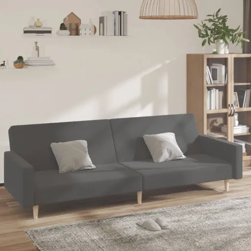Sofá-Cama de 2 Lugares Tecido Cinzento-Claro