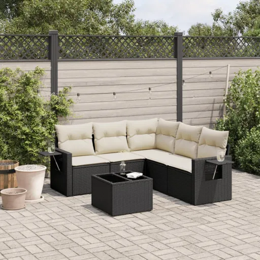 Conjunto Sofás de Jardim c/ Almofadões Vime PE Preto (6 pcs)