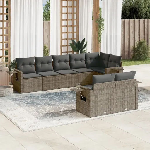 Conjunto Sofás de Jardim c/ Almofadões Vime PE Cinzento (8 pcs)
