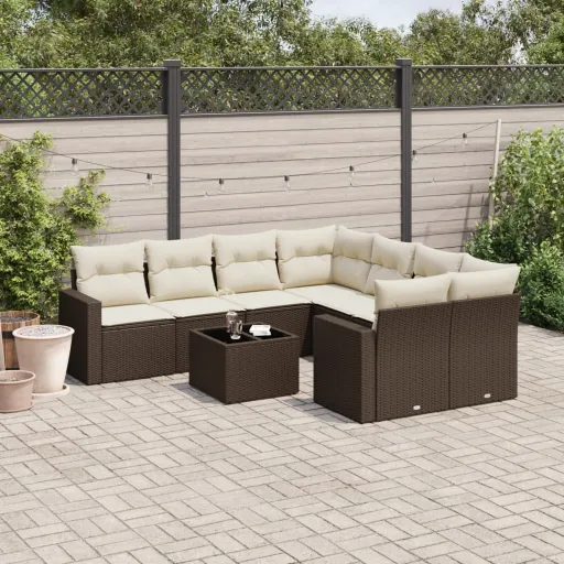 Conjunto Sofás p/ Jardim c/ Almofadões Vime PE Castanho (9 pcs)