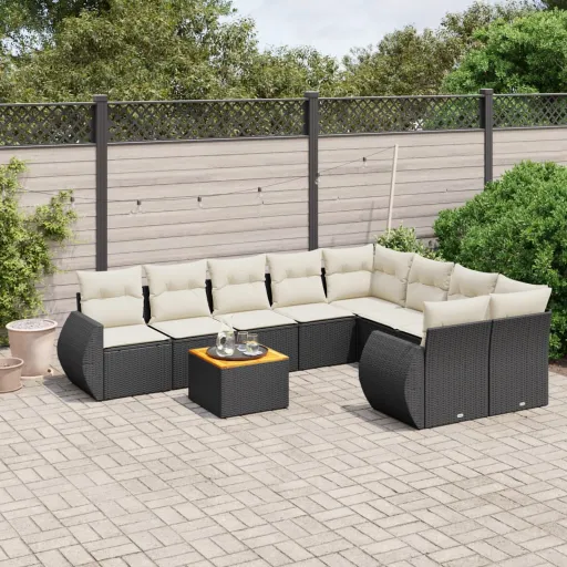 Conjunto de Sofás p/ Jardim c/ Almofadões Vime PE Preto (9 pcs)