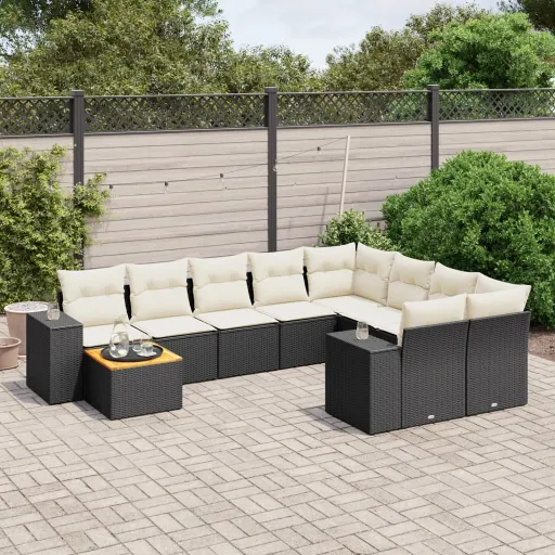 Conjunto Sofás de Jardim c/ Almofadões Vime PE Preto (10 pcs)