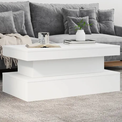 Mesa de Centro com Luzes LED 90x50x40 cm Branco