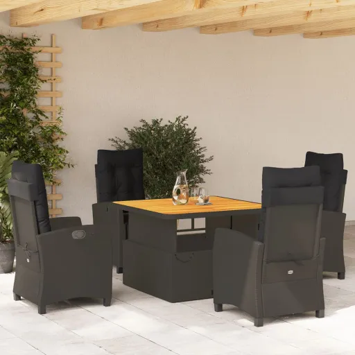 Conjunto de Jantar p/ Jardim c/ Almofadões Vime PE Preto (5 pcs)