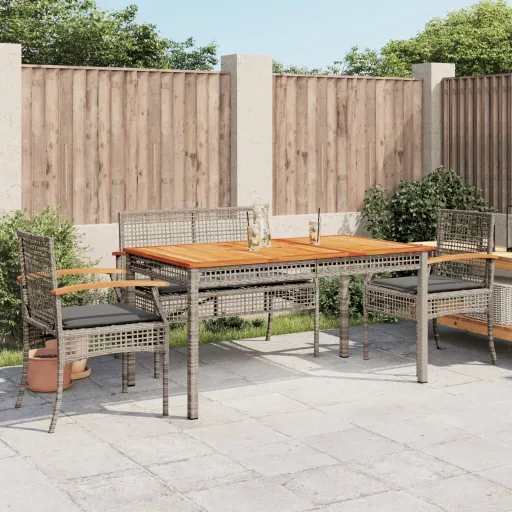 Conjunto de Jantar p/ Jardim c/ Almofadões Vime PE Cinza (5 pcs)