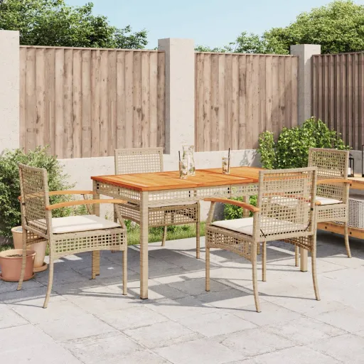 Conjunto de Jantar p/ Jardim com Almofadões Vime PE Bege (5 pcs)