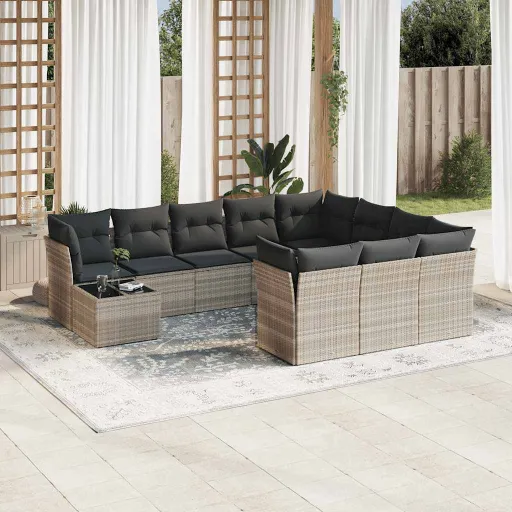 Conjunto Sofás de Jardim c/ Almofadões Vime PE Cinzento (11 pcs)