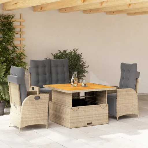 Conjunto de Jantar p/ Jardim c/ Almofadões Vime PE Bege (4 pcs)