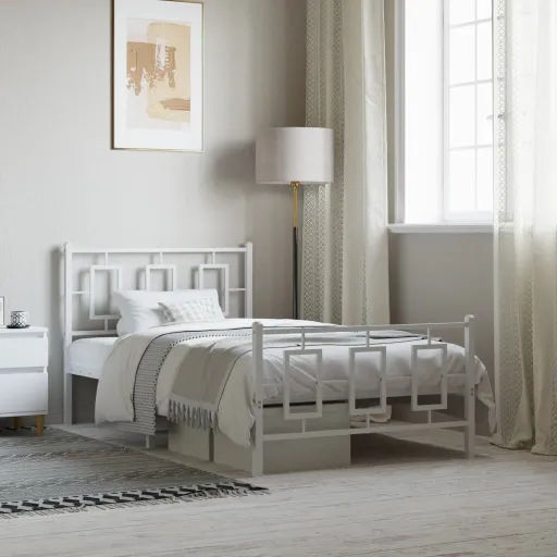 Estrutura de Cama com Cabeceira e Pés 100x190 cm Metal Branco