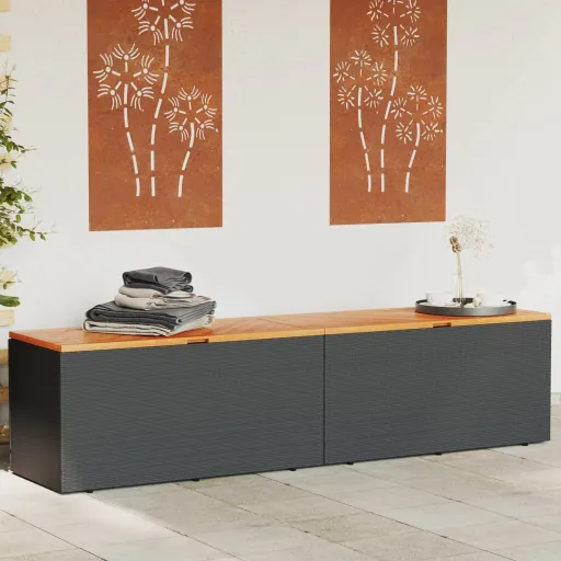 Caixa Arrumação Jardim 220x50x54 cm Vime PE/Acácia Maciça Preto