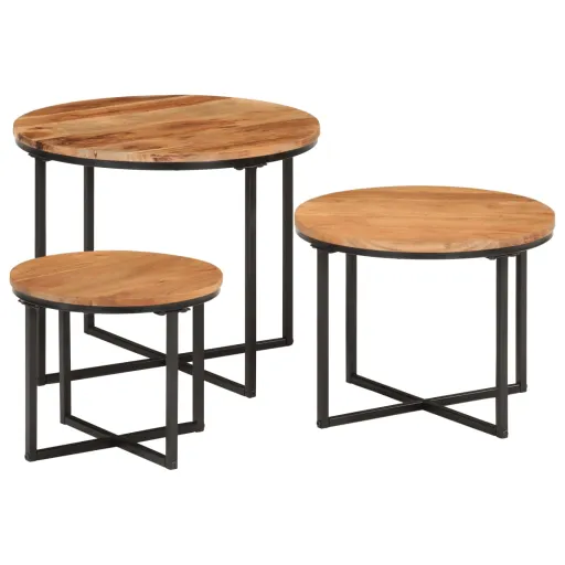Mesas de Centro de Encastrar   Acácia Maciça e Ferro (3 pcs)