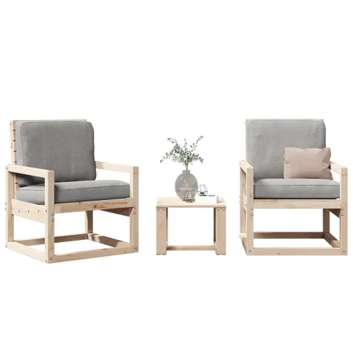 Conjunto Lounge de Jardim Madeira de Pinho Maciça (3 pcs)