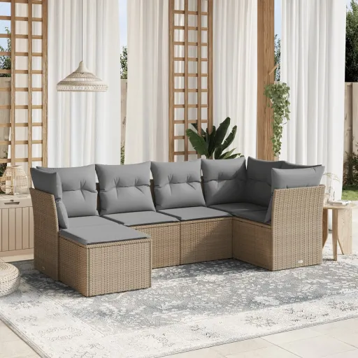 Conj. Sofás Jardim c/ Almofadões Vime PE Bege Misturado (6 pcs)