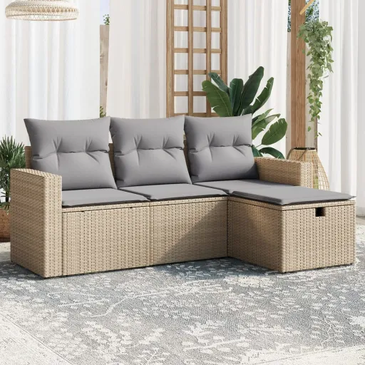 Conj. Sofás Jardim c/ Almofadões Vime PE Bege Misturado (4 pcs)