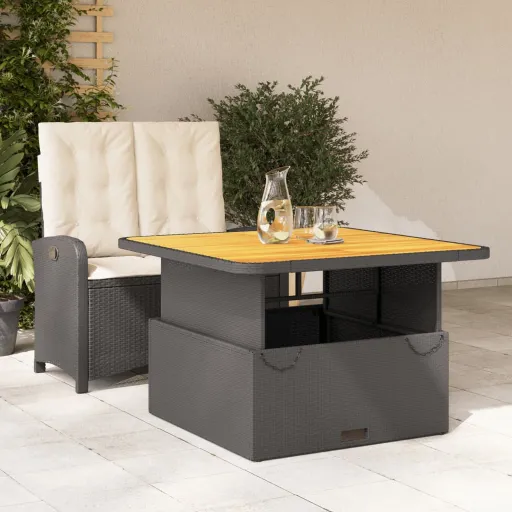 Conjunto de Jantar p/ Jardim c/ Almofadões Vime PE Preto (2 pcs)