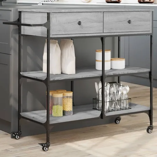 Carrinho de Cozinha 105x42x95 cm Derivados Madeira Cinza Sonoma
