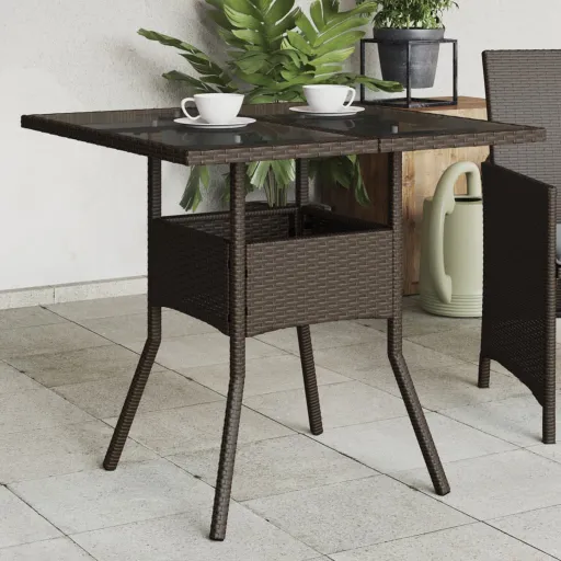 Mesa de Jardim com Tampo de Vidro 80x80x75 cm Vime PE Castanho