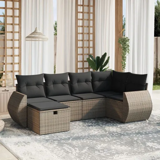 Conjunto Sofás de Jardim com Almofadões Vime Cinzento (6 pcs)
