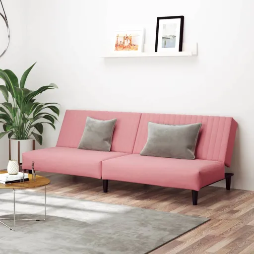 Sofá-Cama de 2 Lugares Veludo Rosa