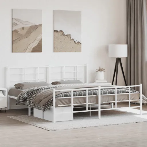 Estrutura de Cama com Cabeceira e Pés 193x203 cm Metal Branco