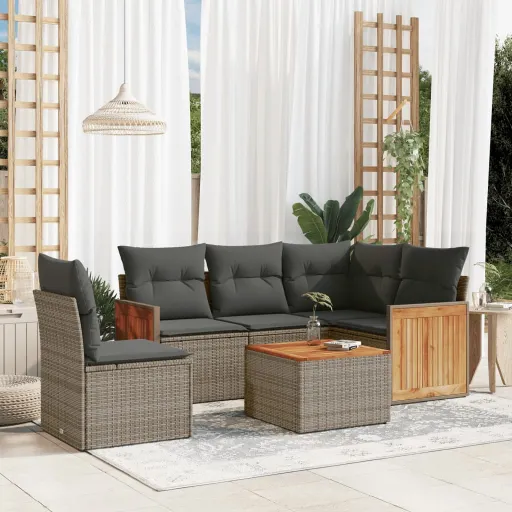 Conjunto Sofás de Jardim com Almofadões Vime Cinzento (6 pcs)