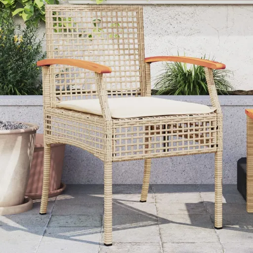 Cadeiras de Jardim com Almofadões   Vime PE/Acácia Bege (2 pcs)