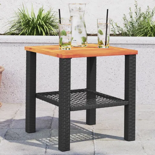 Mesa de Jardim 40x40x42 cm Vime PE e Madeira de Acácia Preto