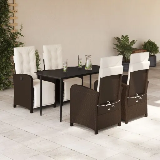 Conjunto Jantar p/ Jardim c/ Almofadões Vime PE Castanho (5 pcs)
