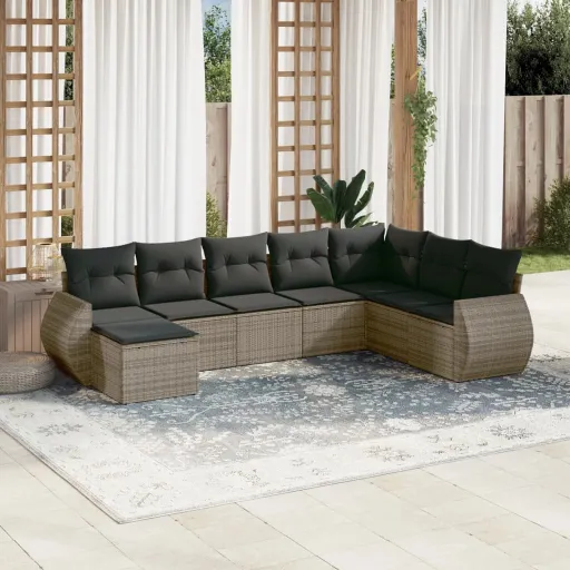 Conjunto Sofás de Jardim c/ Almofadões Vime PE Cinzento (8 pcs)