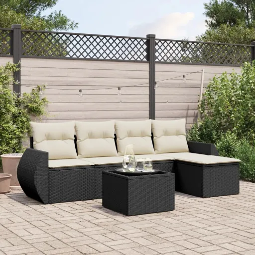 Conjunto Sofás de Jardim c/ Almofadões Vime PE Preto (6 pcs)