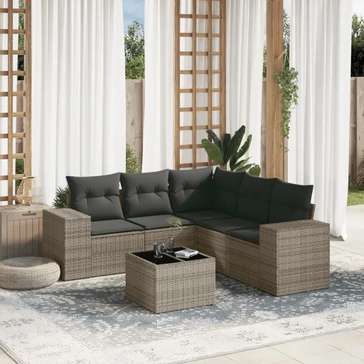 Conjunto Sofás de Jardim com Almofadões Vime Cinzento (6 pcs)