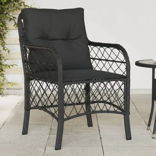 Cadeiras de Jardim com Almofadões   Vime PE Preto (2 pcs)