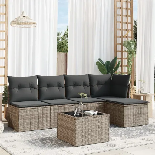 Conjunto Sofás de Jardim com Almofadões Vime Cinzento (6 pcs)