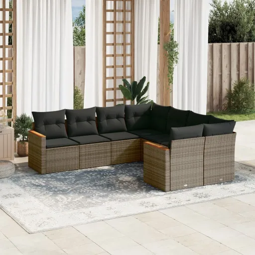 Conjunto Sofás de Jardim c/ Almofadões Vime PE Cinzento (8 pcs)
