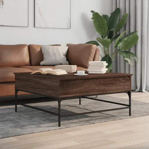 Mesa Centro 95x95x45 cm Deriv. Madeira/Metal Carvalho Castanho