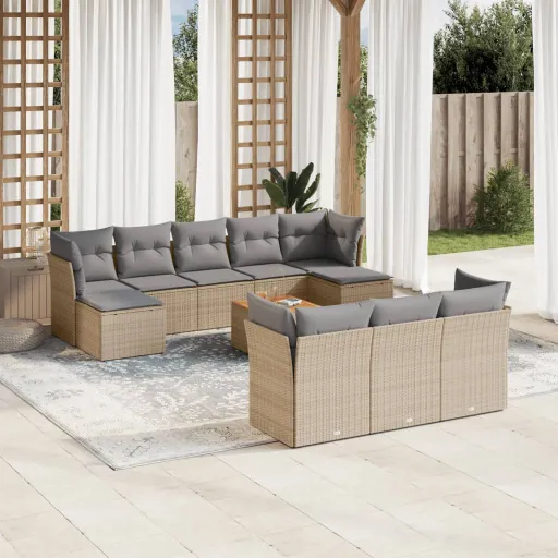 Conj. Sofás Jardim c/ Almofadões Vime PE Bege Misturado (11 pcs)