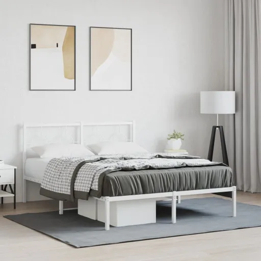 Estrutura de Cama com Cabeceira 140x190 cm Metal Branco