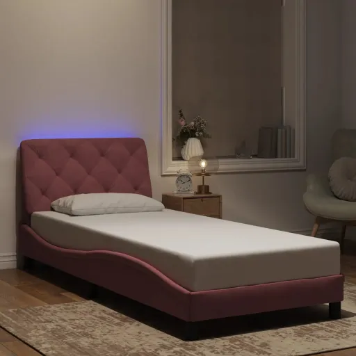 Estrutura de Cama com LED Sem Colchão 80x200 cm Veludo Rosa