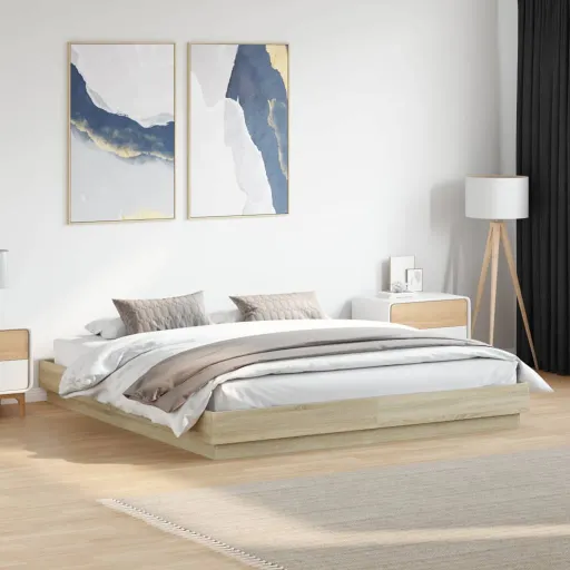 Estrutura de Cama com Luzes LED 180x200 cm Carvalho Sonoma