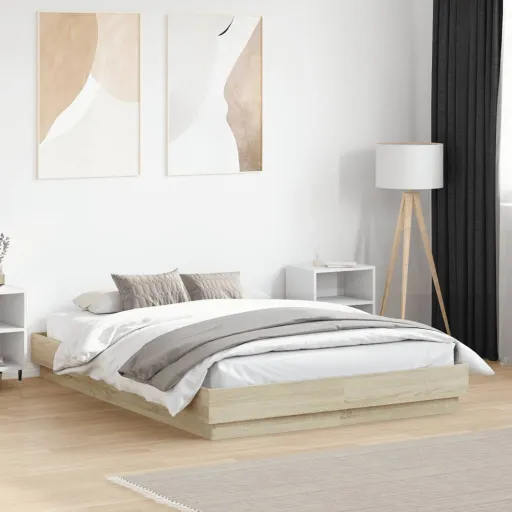 Estrutura de Cama 140x190 cm Derivados Madeira Carvalho Sonoma