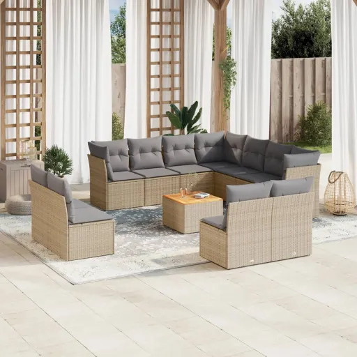 Conj. Sofás Jardim c/ Almofadões Vime PE Bege Misturado (12 pcs)
