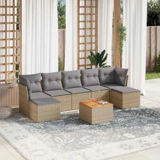 Conj. Sofás Jardim c/ Almofadões Vime PE Bege Misturado (8 pcs)