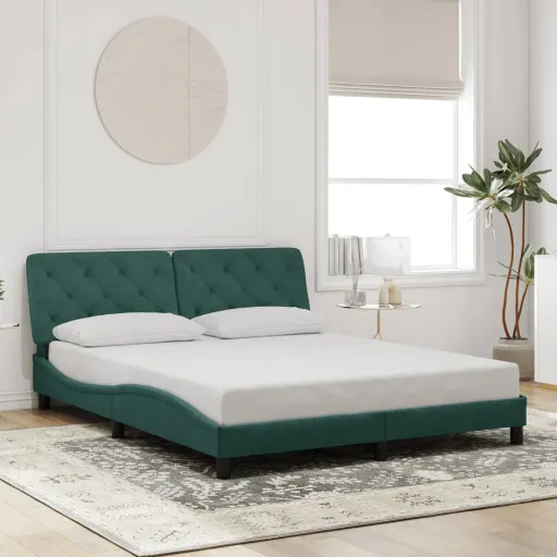 Estrutura de Cama Sem Colchão 160x200 cm Veludo Verde-Escuro