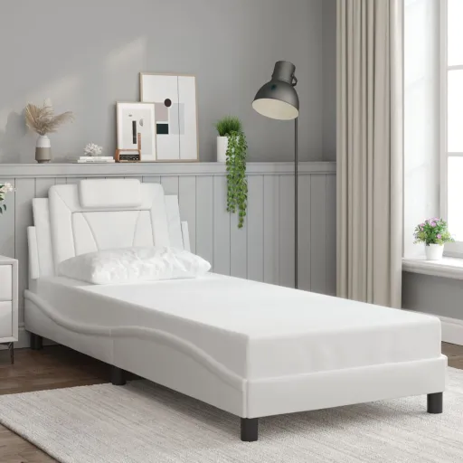 Estrutura de Cama Viana Sem Colchão Couro Artificial 80x200cm Branco