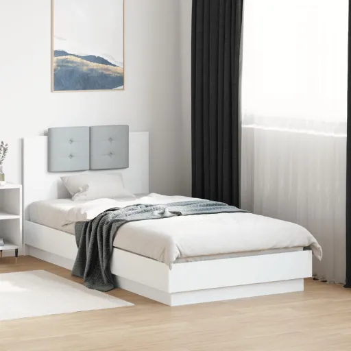 Estrutura de Cama c/ Cabeceira 90x190 cm Deriv. Madeira Branco