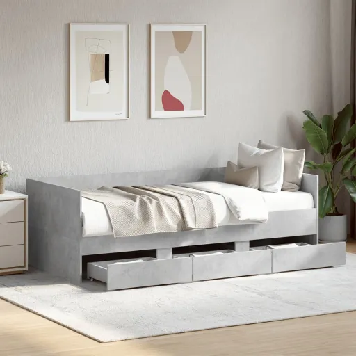 Sofá-Cama com Gavetas Sem Colchão 100x200 cm Cinzento Cimento
