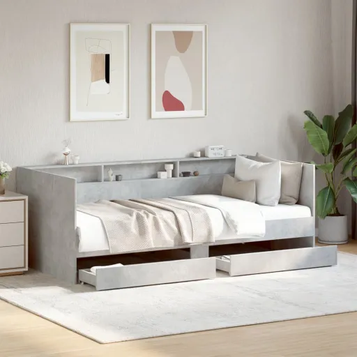 Sofá-Cama com Gavetas Sem Colchão 100x200 cm Cinzento Cimento